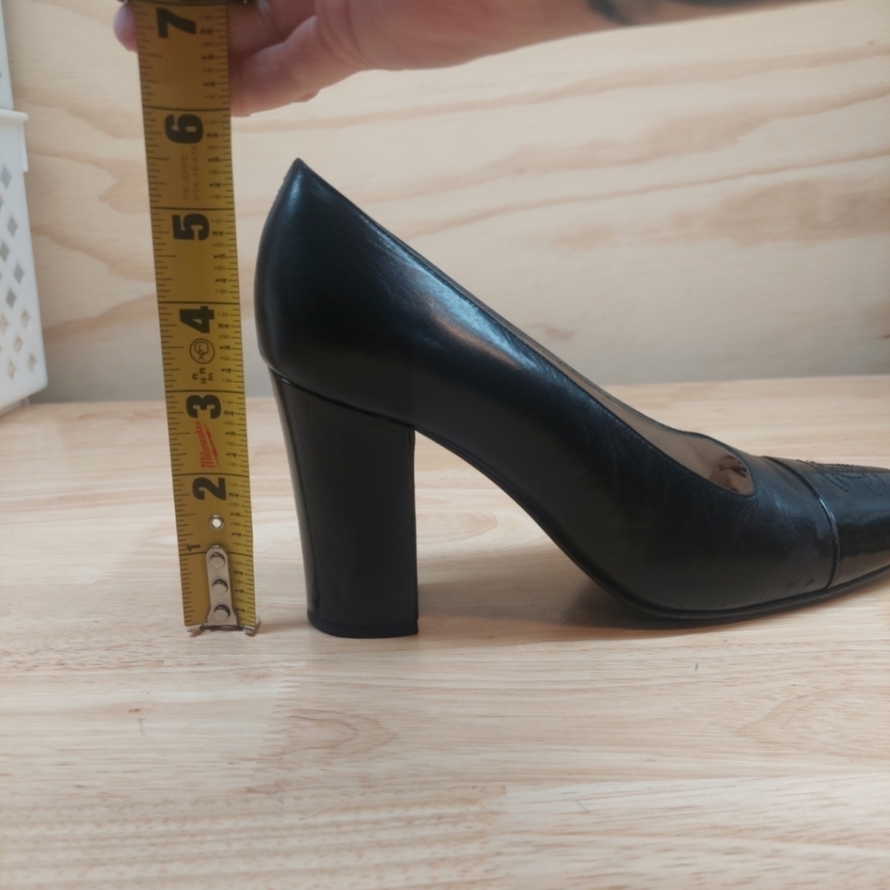 COCO CHANEL Black leather/patent Block heels CC logo EU 37 US 6.5-7 READ⬇️ - Picture 15 of 15